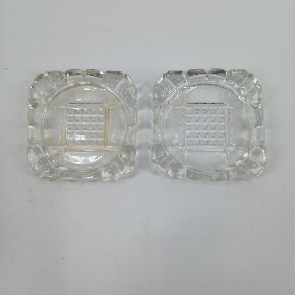 Vintage Clear Cut Glass Square Ashtray Heavy Crystal Cigarette Ashtray
